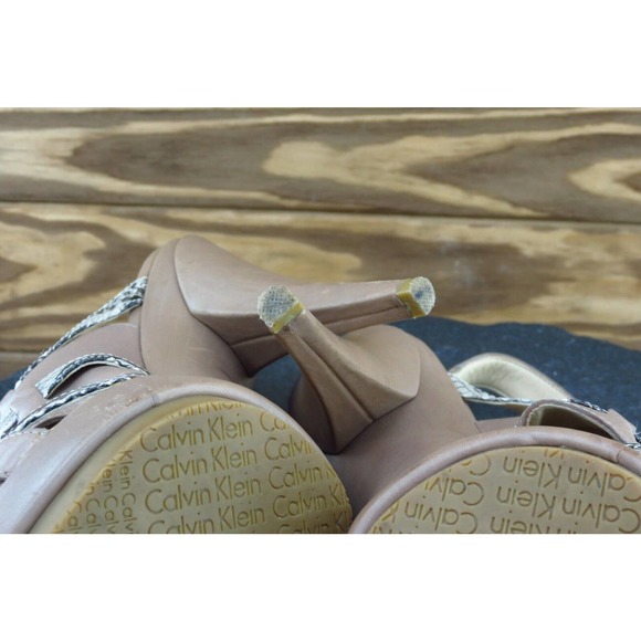 Calvin Klein Collection Size 7 M Brown Open Toe Platform Leather Women‎ Gene - Picture 8 of 8